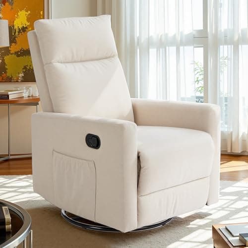 Sweetcrispy Recliner Chair, 360 Swivel Rocker Chair for Adults, Glider Rocker Recliners, Nursery Chairs for Living Room, High Back, Upholstered Deep Seat,Beige