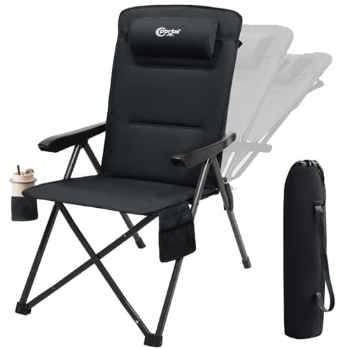 Portal Reclining Camping Chair with Adjustable Back Folding Camp Recliner for Adults Portable High Back Oversized, 350LBS (Black)