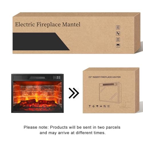 44 Inches LED Lights Electric Fireplace with Mantel, Tall Fireplace Heater Freestanding, Delicate Three-Dimensional molding with Remote Control Timer LED Flame for Living Room, Bedroom, White&Brown 7