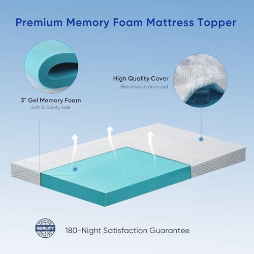 3 Inch Memory Foam Mattress Topper for College Dorm Bed - Twin XL Size | Extra Long Twin |High Density Cooling Bed Topper Pressure Relief with Removable & Washable Cover 9