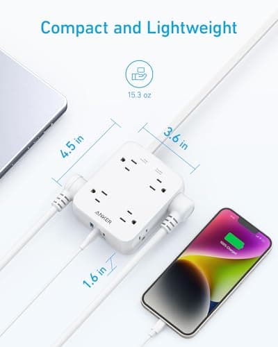 Anker Power Strip with 2000J Surge Protector, Flat Plug Extension Cord with Multiple Outlets, 8 AC, 2 USB A & 1 USB C Port for 20W, 5ft Outlet Extender, Dorm Room Essentials, Home Office, TUV Listed 5