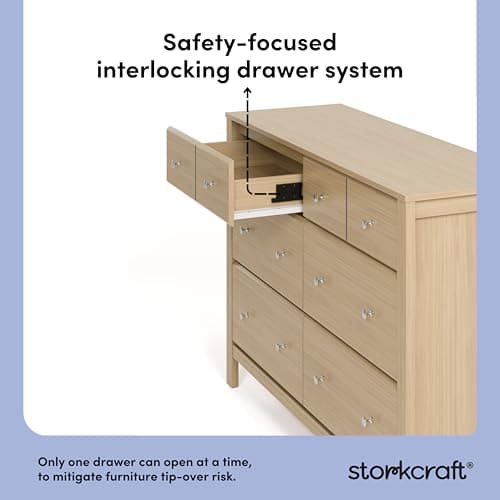 Storkcraft Horizon 6 Drawer Dresser (Driftwood) – GREENGUARD Gold Certified Dresser for Nursery & Kids’ Room, Modern Storage with Interlocking Drawer System 6