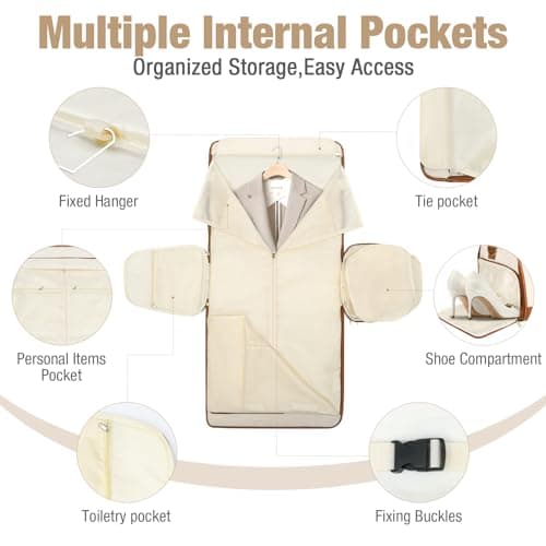 Tonyeee Convertible Garment Duffel Bags for Travel, Carry On Garment Bag with Shoe Compartment, 3 in 1 Foldable Suit Duffle Bag for Women, Jenni Bag for Hanging Clothes, Beige (1Pcs Set) 5