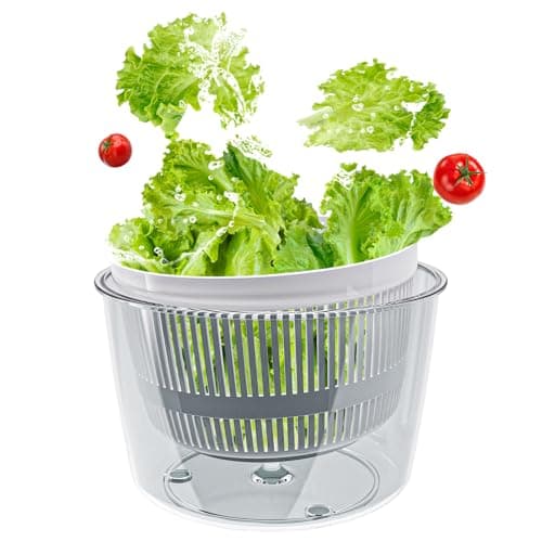 Cambom Salad Spinner Lettuce Spinner, Wash, Spin & Dry Salad Greens, Vegetable Washer Salad Dryer With Rotary Handle for Fruits & Vegetables, High Efficiency Vegetable Spinner Kitchen Gadget 3Qt White 8