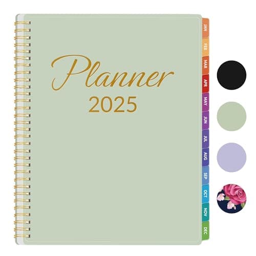 GNL 2025 Planner, Weekly ＆ Monthly Planner 2025, JAN. 2025 – DEC. 2025, 8.5" x 11" Monthly Agenda Planner with Tabs, Waterproof PVC Cover, Spiral Binding, Double-sided Pocket, Bookmark, Sage Green