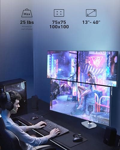 Ergounion Heavy Duty Triple Monitor Mount, Mechanical Spring 3 Monitor Arm for Ultrawide & Curved Screens, Fits Three 13-40 Inch Displays up to 25 lbs Per Arm, Premium Aluminum VESA Stand, Silver 7