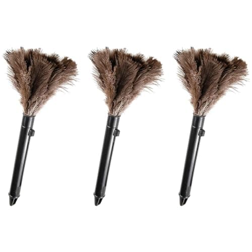 FeelfunFeather Retractable Feather Duster-Genuine Ostrich Feathers,Anti-Static,Reusable Eco-Friendly Handheld Cleaning for Keyboard,Home,Car,Office(10 to 15 Inches) 3 Pack