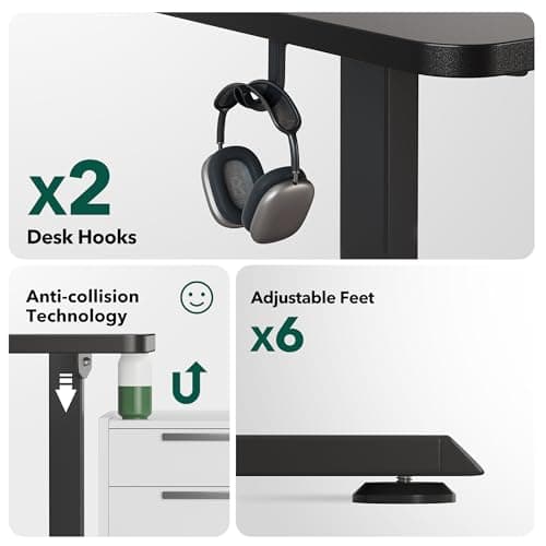 BANTI L-Shaped Standing Desk - 63 x 55 Inch Adjustable Corner Standing Desk with Charging Station - L Shape Sit Stand Table with Memory Controller, Splice Board for Home Office, Black 6