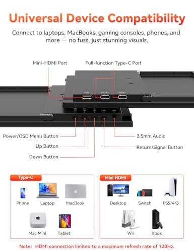 HotYeah 16" 2.5K 144Hz Portable Gaming Monitor, 2560x1600 QHD 125% sRGB USB-C HDMI Monitor for Laptop, External Monitor w/180° Adjustable Kickstand for MacBook, Laptop, PC, Phone, Tablet, Switch, PS5 5
