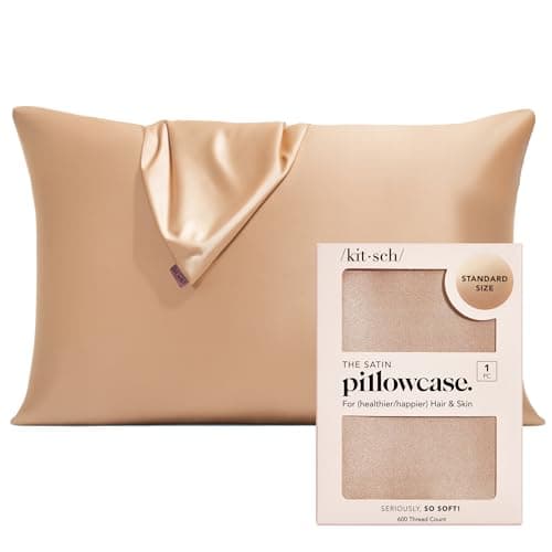Kitsch Satin Pillowcase with Zipper for Hair & Skin - Softer Than Silk Pillow Cases, Cooling Satin Pillow Case, Wrinkle-Free, Machine Washable - Pillow Cases Standard Size 19x26 - Champagne