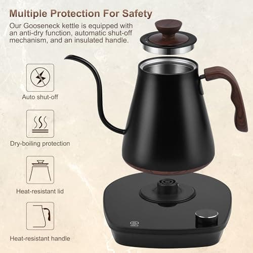 YDDZZM Gooseneck Electric Kettle, Intelligent Temperature Control, Stainless Steel Inner, Quick Heating, for Pour Over Coffee, Brew Tea, Boil Hot Water, 1000W 0.9L Black 5