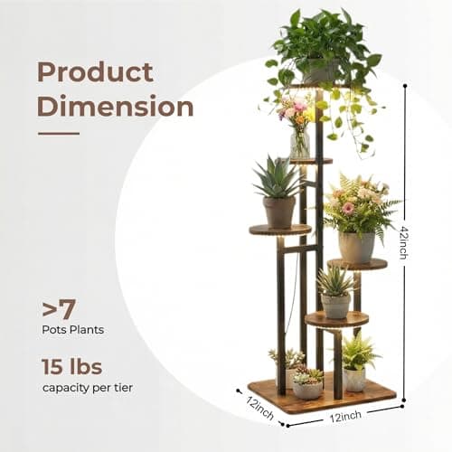 VonDream 5 Tier Plant Stand Indoor with Grow Light, Tiered Plant Stands for Indoor Plants Multiple, Corner Flower Stand for Living Room, Multi-Layer Vintage Design Plant Shelf 6