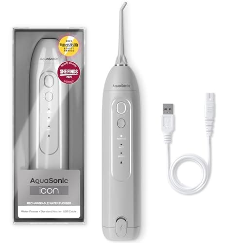 AquaSonic Icon Water Flosser for Teeth – Cordless Rechargeable Oral Irrigator – Waterproof, Portable Dental Cleaning with Jet Tip – Braces Home Travel - Stone