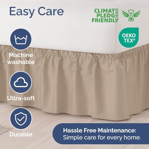 Wrap Around Dust Ruffle Bed Skirt - Cream - for King Size Beds with 15 Inch Drop - Easy Fit Elastic Strap - Adjustable Pleated Bedskirt w/Brushed Fabric - Wrinkle Free - for Women, Men, Kids & Teens 6