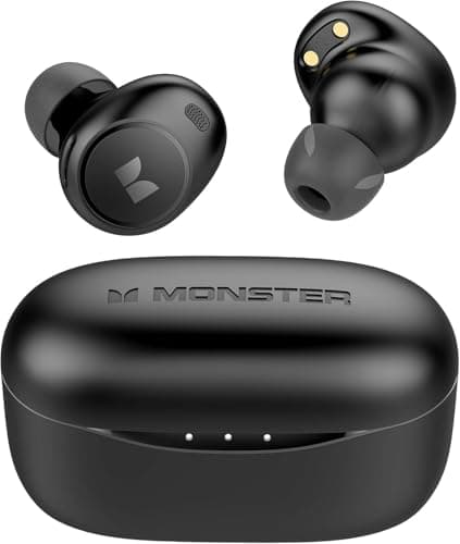 Monster Achieve 300 AirLinksWireless Earbuds, Bluetooth 5.3 in-Ear Stereo Headphones, Built-in Mic for Crystal Clear Call, 32H Playtime, Type-C Charging, Black