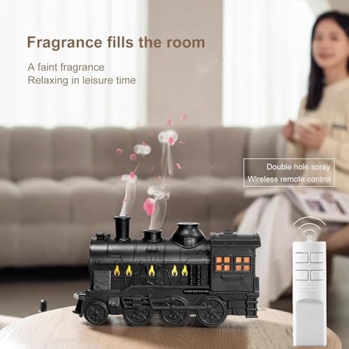 HIROGA Train Diffuser 300ml, Aromatherapy Diffuser Cool Mist Ultrasonic Aroma Train Diffuser with Remote Control 2 Light 2 Mist Mode Auto Shut-Off for Bedroom Office Hotel(Black) 6