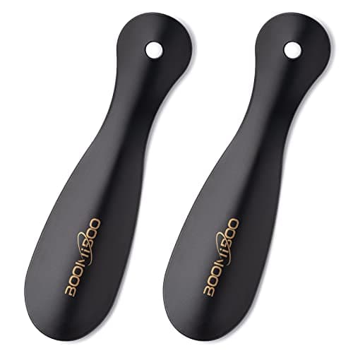 BOOMIBOO 2 Pack Metal Shoe Horns - Sturdy 7.5 Inch Shoe Helper with Ergonomic Handle, Travel Friendly Shoe Horns for Men and Women