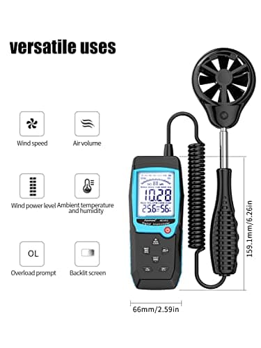 Aicevoos H12 Digital Anemometer Handheld Wind Speed Meter with Extended Wind Sensor, Measures Wind Speed Wind Flow Temperature and Humidity CFM Air Flow Velocity Meter with Big Backlit Screen 7