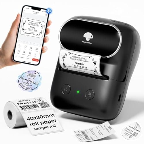 Phomemo Label Maker - M108 Address Label Makers Easy to Use for Small Business, Home, Office, School, 2 Inch Bluetooth Label Printer, Sticker Printer for Name Tags/Barcode/Logo/Clothing Label, Black