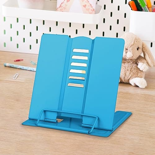 Honagu Small Book Stand Book Holder Metal Desk Stand for Reading Hands Free, Adjustable Cookbook Documents Holder, Portable for Music Books, Textbook, Recipe, Tablet, Ipad, Great Gifts (Sky Blue)