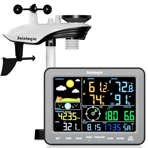 Sainlogic SA68 Weather Station with Weather Station Wireless Indoor Outdoor and Rain Gauge for Temperture, Humidity, Forecast, Pressure, Moon Phase, Alarm Clock, Gray (No WiFi)