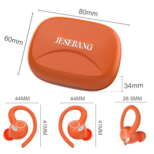 Wireless Earbuds, Bluetooth 5.4 Headphones Sport, Over Ear Buds With ENC Noise Cancelling Mic, 48H, Wireless Earphone With Earhooks, Stereo Deep Bass, IP7 Waterproof ear bud for Workout Running,Orange 8