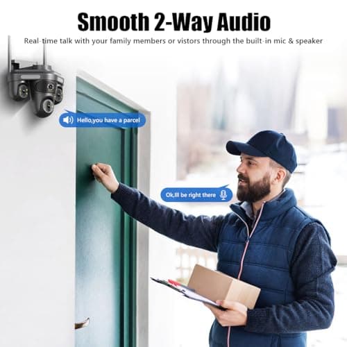 4MP Pan/Tilt Security Camera Triangle 3 Lens Camera Outdoor WiFi,Plug-in Cable Auto Tracking, Human Detection, Light Alarm, Color Night Vision, 2.4G WiFi,SD card Slot with TF64G Card 5