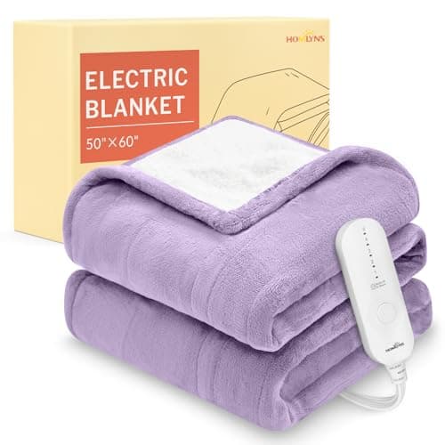 HOMLYNS LuxeHeat Heated Blanket Electric Blanket, Soft Flannel Sherpa Heated Throw, Heating Blanket with 5 Heat Settings, 3 hrs Timer Auto Shut Off (50x60 inches, Purple)