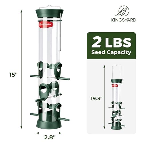 Kingsyard Tube Bird Feeders for Outdoors Hanging, Wild Bird Feeder with 6 Feeding Ports, Easy to Clean & Refill, 2 lbs Seed Capacity, Great for Attracting Finches, Cardinals (Green) 5