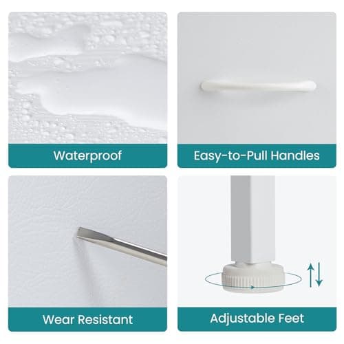 OLIXIS Dresser for Bedroom, 7 Storage Drawers, Wide Fabric Closet Chests Organizer Tower Furniture, TV Stand with Wooden Top Metal Frame for Clothes, Living Room, Hallway, Entryway, Classic White 6