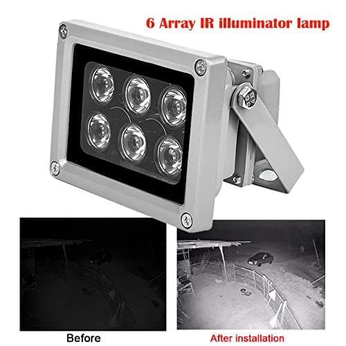 Infrared Illuminator, 940nm 6 LEDs 90 Degree Wide Angle IR Illuminator for Night Vision, Waterproof LED Infrared Fill Light for CCTV Security Surveillance Camera 8
