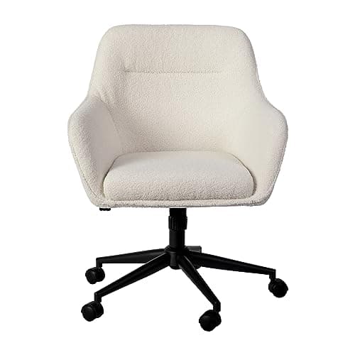 Martha Stewart Rayna Swivel Task Chair with Flared Arms for Home Office in White Boucle with Oil Rubbed Bronze Frame 11