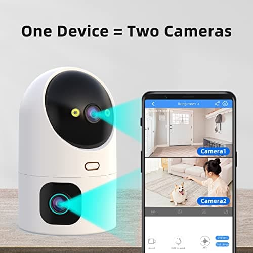 JOOAN Dual 3MP PTZ Security Camera, Dual Indoor Cameras,5G Dual-Band Pet Camera with Color&IR Night Vision,Auto Tracking,Sound Alert, Cloud&SD Card Storage,2-Way Audio,One Touch Call 7