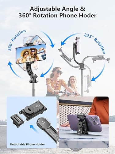 Selfie Stick & Phone Tripod, All in 1 Selfie Stick with Remote, Phone Travel Tripod Stand for Video Recording, Live Streaming, Photograph, Group Photo, Vlog Compatible with All Cellphones 5