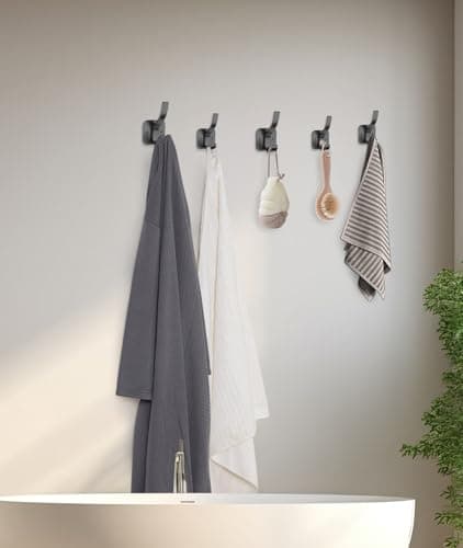 Optish Black Coat Hooks Wall Mount, Wall Hooks for Hanging, Towel Hooks Heavy Duty Backpack Hooks for Hat Coat and Towel (6Pack, Black) 6