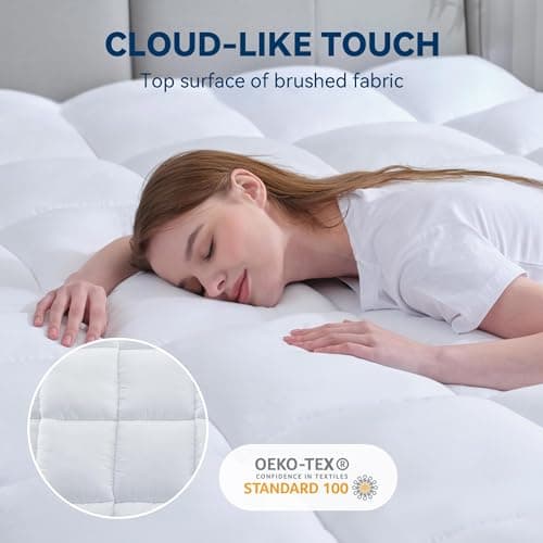 BDEUS Queen Mattress Topper, 1450 GSM Plush Pillow Top for Back Pain Relief, Quilted Fitted Mattress Protector with Bamboo Fiber Cover, Soft Mattress Pad Queen Size - 60"x80" White 5