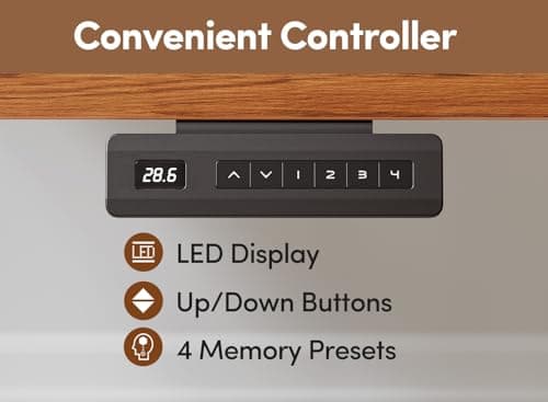 BANTI 48x24 Inch Electric Standing Desk with Dual Drawers, Height Adjustable Stand Up Table, Sit Stand Home Office Desk with Storage Shelf, White Frame/Light Rustic Brown Top 7