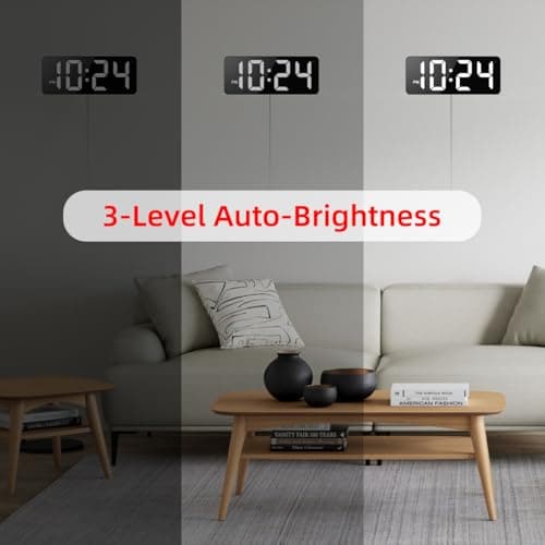 LED Digital Wall Clock with Large Display, Big Digits, Auto-Dimming, 12/24Hr Format, Modern Electric Small Silent Wall Clock for Living Room, Bedroom, Classroom, Farmhouse, Kitchen, Office - White 4