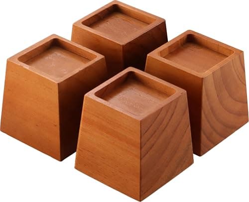 Lufia Wood Bed Risers 4 Inch, Premium Pine Furniture Risers - Sturdy, Stylish and Space Saving 4" Bed Lift for Sofa, Desk and More - 4-Pack (Brown Wood, 4 Inch)