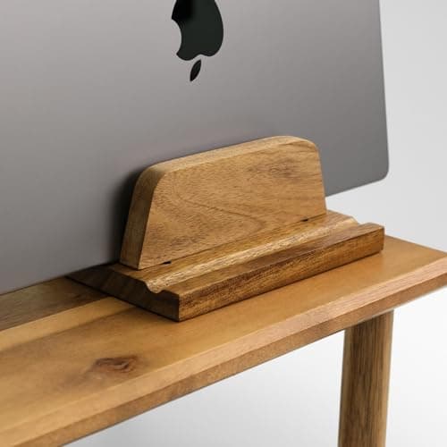 Acacia Wood Vertical Laptop Stand for Desk- Adjustable Slot (0.7" to 1.2") - Heavy Duty Desk Organizer for Laptops, Tablets, and Phones - Quick Assembly with Non-Slip Silicone Mats 7