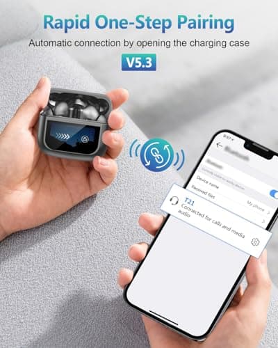 Nequga Wireless Earbuds Bluetooth Headphones, 50H Playtime Ear Buds with Mic, LED Digital Display Charging Case, IPX7 Waterproof, Deep Bass Stereo, in-Ear Earphone for iPhone Andriod Phone 8