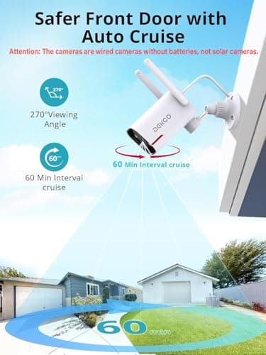 DEKCO 2 Pack Outdoor Security Camera with 2K Color Night Vision, Pan Rotating 180° Wired WiFi Camera Support 24/7 Recording, 2.4GHz WiFi, AI Human Auto Tracking, Work with Alexa/Google Assistant 7