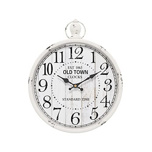 Menterry Retro Round Wall Clock. White Vintage Antique Style. Battery Operated Silent Wall Clocks for Farmhouse,Bathroom,Kitchen,Bedroom,Office, (11.8" H x 9.3" W)