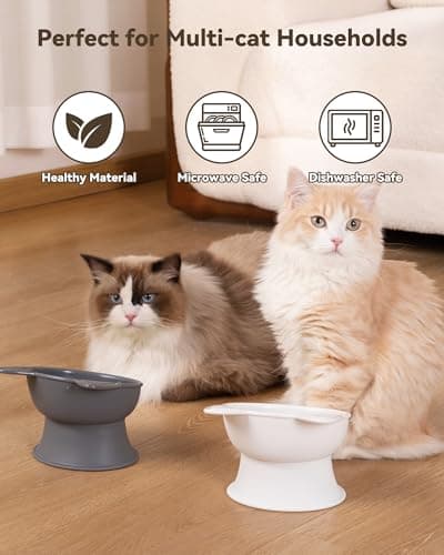 MateeyLife Elevated Cat Bowls, 2P Raised Food and Water Bowl Set for Indoor Cats & Small Dogs, Whisker Fatigue Cat Bowl, Anti Vomit Feeding Pet Bowls, 6 oz Each, Dishwasher Safe - White & Grey 8