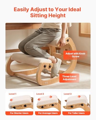 VEVOR Ergonomic Kneeling Chair, Wooden Posture Knee Chair with Adjustable Thick Foam Cushions, Backrest and Wood Frame, Adjustable Height, Relief for Neck or Back Pain for Home, Office or Meditation 6