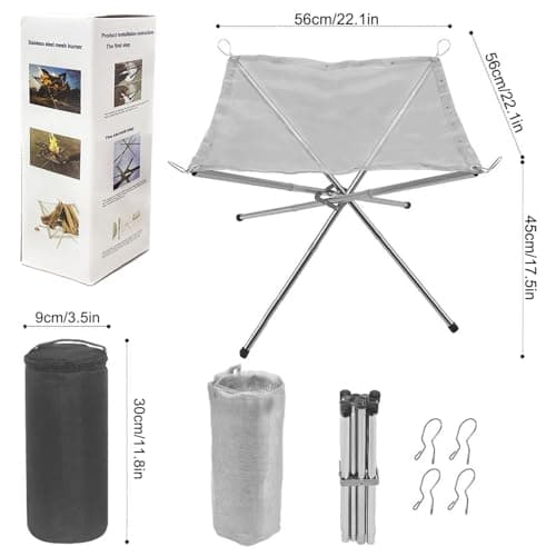 22 Inch Portable Outdoor Fire Pit with Carrying Bag,Foldable Stainless Steel Mesh Fireplace Wood Burning Collapsible Fireplace for Camping Outdoor Hiking BBQ Picnic 3