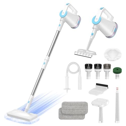 FEPPO Steam Mop with Detachable Handheld Steam Cleaner for Home and Floor Cleaning, 10-in-1 Multi-purpose Attachments & 2 Pads, Powerful Steamer for Floors, Hardwood, Tiles,Grout,Windows,Kitchen,Bath