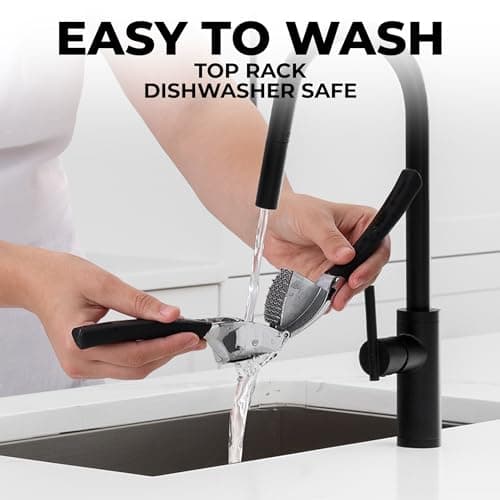 Zulay Kitchen Comfort Grip Garlic Press - Garlic Mincer Tool - Garlic Crusher - Garlic Press Mincer Rust Proof, with Soft Ergonomic Handle, Easy Clean Set with Peeler and Brush 7