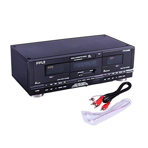Pyle Home Dual Cassette Deck | Music Recording Device with RCA Cables | Removable Rack Mounting Hardware | CrO2 Tape Selector | Built-in 3 Digit Tape Counter - 110V/220V 6