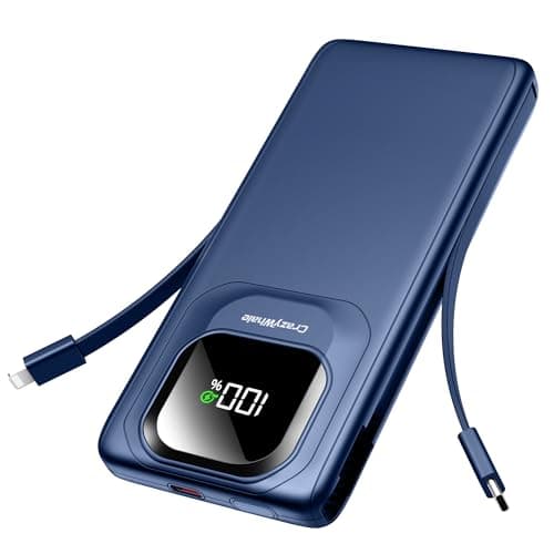 Portable Charger Power Bank with Built-in Type C Cables, 22.5W Fast Charging 10000mAh Phone Charger, Travel Battery Pack Slim Battery Bank with LED Display for iPhone, Android & USB-C (Blue)